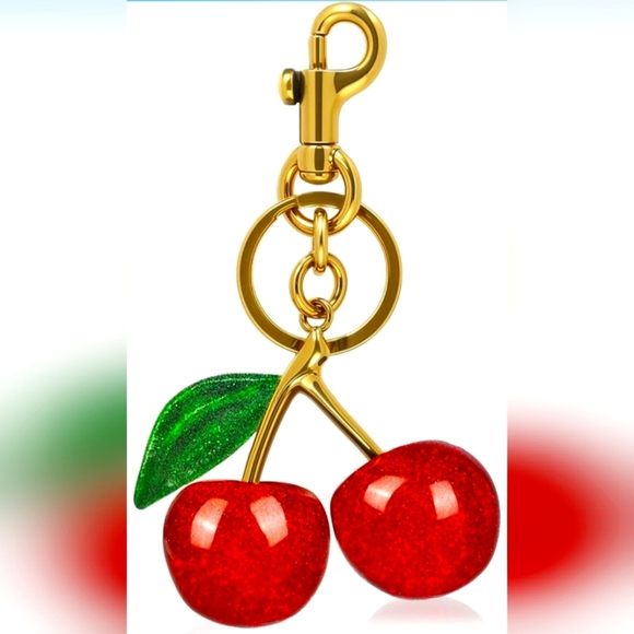 Handbags - Cherry Sparkle Keychain/Bag Charm with Gold and Green Accents. New!